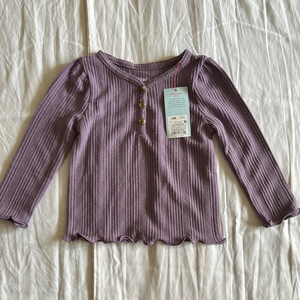 Cat & Jack Purple Long Sleeve Ribbed Tee
